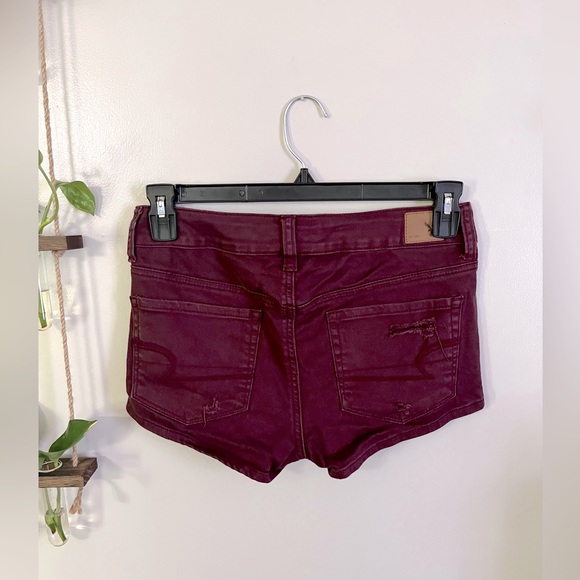 American Eagle Outfitters, maroon/burgundy shortie distressed shorts, size 6 - Picture 3 of 4